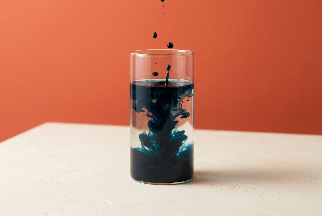 A glass filling with dark ink, the way tiredness builds through a day.